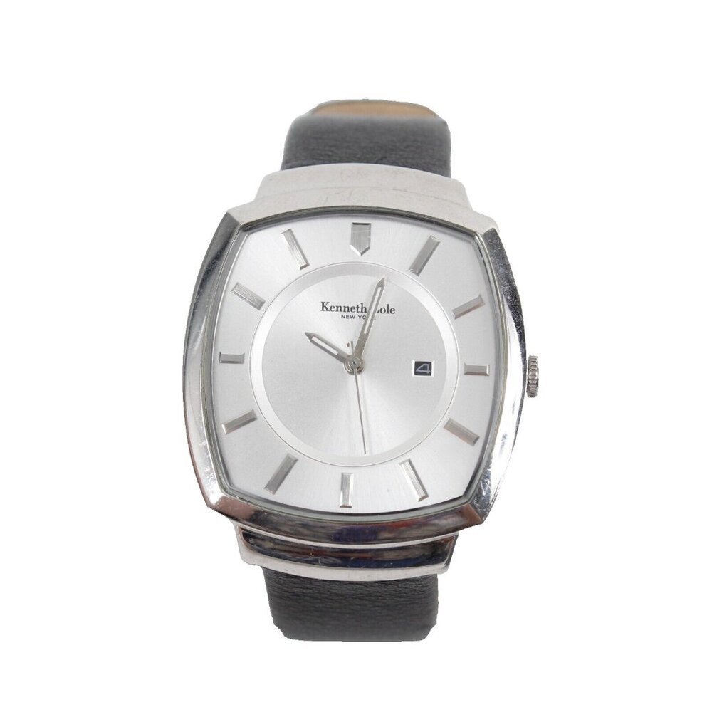 Kenneth Cole NY Sz 9in Black Leather Band Stainless Steel U-54-03-KC11993 Watch